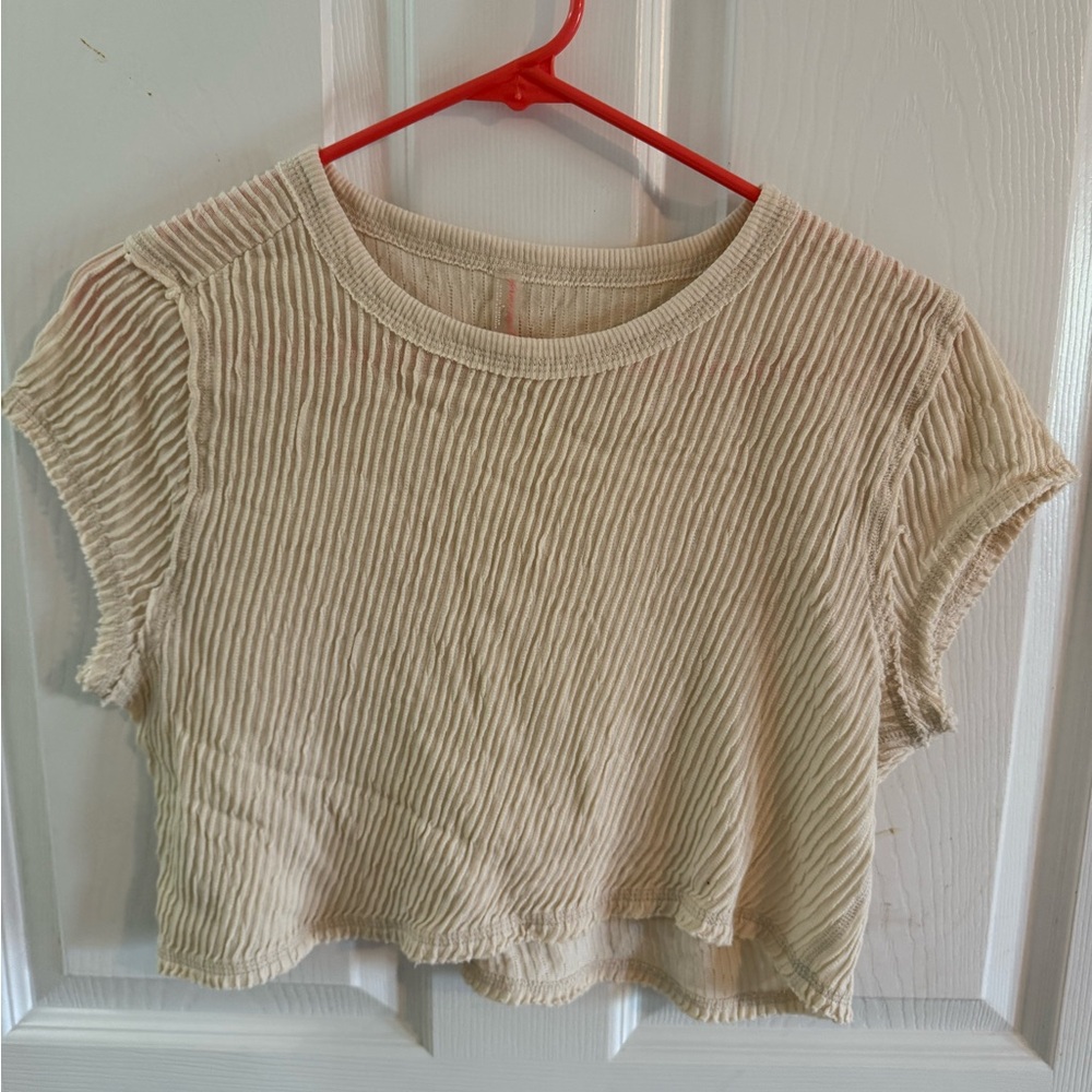 FP Movement by Free People Cream Ribbed Crop Top